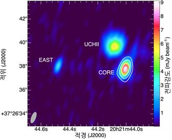 G75.78+0.34에 대하여 ALMA로 관측한 86GHz 대역 전파 관측 영상